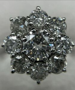 ★高級ジュエリー★合計2.132ct 天然ダイヤモンド★Gカラー SI-2フラワーモチーフ pt900指輪 ★LED高級ジュエリーケース付★9号★ソー付