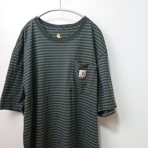 carhartt カーハート ボーダーTシャツ 胸ポケット ロゴパッチ グレー sizeL ビックシルエット