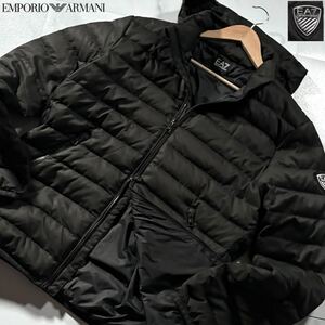 極美品/Lサイズ●エンポリオ アルマーニ ダウンジャケット アウター フード収納式 EMPORIO ARMANI ダックダウン 肩EA7ロゴ リブロゴ 洗濯可