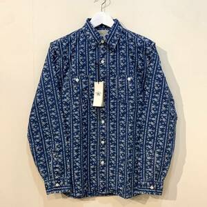 新品 RRL ロゴ プリント インディゴ クロス ワーク シャツ Logo Print Indigo Woven Shirt POLO RALPH LAUREN ポロ ラルフローレン サイズS