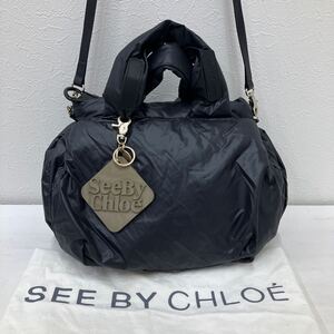 □48−2708 SeeByChloe シーバイクロエ 2way レディース ショルダーバッグ ハンドバッグ 黒 ブラック チャーム付き ナイロン 軽量 中綿