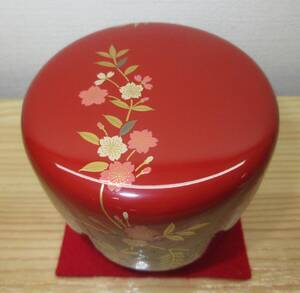 【逢絢亭・新品】茶道具 棗 大棗 山中塗 春野蒔絵 螺鈿入り 木製 山本忠幸 共箱入り