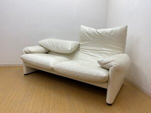 定価182万●Cassina IXC. 675 MARALUNGA カッシーナ・イクスシー マラルンガ ワイド 2人掛けソファ 本革 ホワイト 名古屋 2P 白 総革