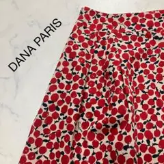 DANA PARIS りんご柄 タック 裏地付き フレア ひざ丈 スカート 40