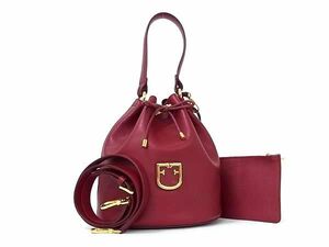 1円 ■美品■ FURLA フルラ ベルヴェデーレ レザー ポーチ付き 2WAY ショルダーバッグ 斜め掛けかばん 肩掛け レディース レッド系 FD0498