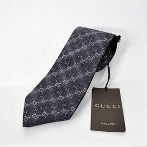 【未使用】GUCCI グッチ ネクタイ GG ネイビー 幅8.5cm シルク