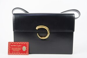 【美品】Cartier カルティエ パンサー パンテール ブラック×ゴールド ショルダーバッグ オールレザー【RK26】