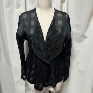 【美品】PLEATS PLEASE プリーツプリーズ ISSEY MIYAKE イッセイミヤケ 総柄 チャック カーディガン 羽織り ブラック サイズ3