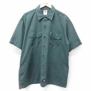 XL/古着 ディッキーズ Dickies 半袖 ワーク シャツ メンズ 大きいサイズ 緑 グリーン 24aug07 中古 トップス