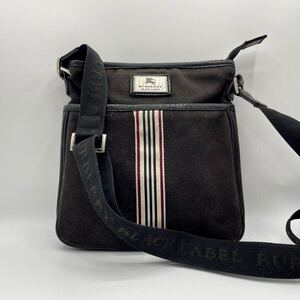 1円◎ロゴベルト◎Burberry バーバリーブラックレーベル ショルダーバッグ クロスボディ チェック ホースロゴ ストライプ メンズ ブラック