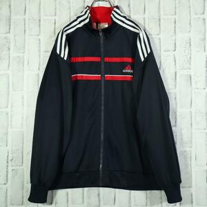 【レトロ◎激レア】adidas トラックジャケット 裏フリース 両面刺しゅうロゴ