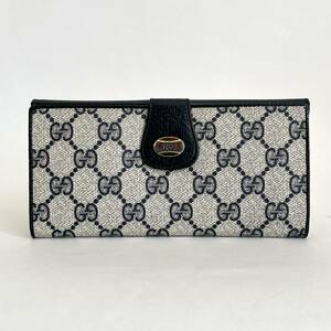 Gucci オールドグッチ GGスプリーム Wホック 長財布 ネイビー フラップ 長札入れ 正規品