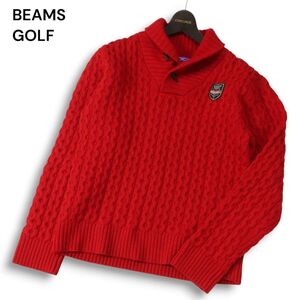 BEAMS GOLF ビームス ゴルフ パープルレーベル 秋冬 ウール100%★ ショールカラー ハニカム ニット セーター Sz.L メンズ　I4T04066_C#K