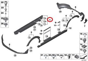 BMW MINI(ビーエムダブリュー ミニ)サイドスポイラー　ＬＨ　純正品 新品F54　51777497455