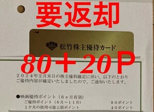 【要返却】松竹　株主優待　100ポイント　映画　チケット　女性名義　2024年11月30日まで