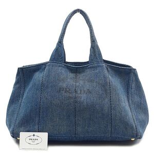 ◆良品◆ プラダ PRADA ハンドバッグ トートバッグ 鞄 B1872B カナパ ロゴ デニム キャンバス ゴールド金具 インディゴ 01-24100804-J