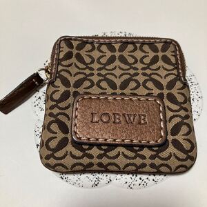 美品 本物 LOEWE コインケース 小銭入れ 小物入れ ファスナー 茶 レザー ロエベ 