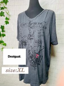 desigual タトゥーTシャツ メンズ ブラック サイズXL 半袖 カットソー 121024-009 