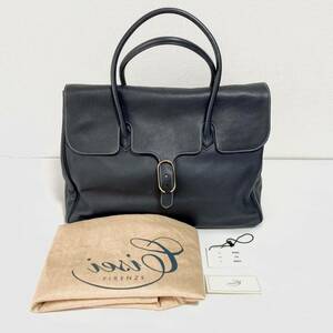 ★美品 CISEI 983 LD ネイビー レザー フラップトート バッグ シセイ イタリア製 NAVY TOTE BAG リンドス ラグジュアリー チセイ ビジネス