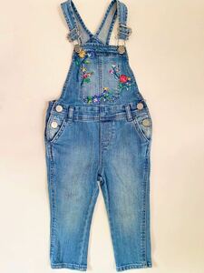 babyGAP12-18months 80CM 0歳1歳女の子 デニムサロペット デニムつなぎ 花刺繍 赤ちゃんオーバーオール おしゃれかっこいい親子コーデ