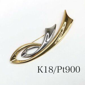 美品 K18 Pt900 コンビ ブローチ 約8.4ｇ750 18金 18Ｋ プラチナ 貴金属 刻印 レディース リボン アクセサリー ゴールド ＧＯＬＤ