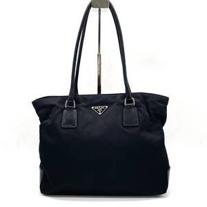 1円 良品 PRADA プラダ テスートナイロン レザー ブラック 黒 トートバッグ ショルダー 肩掛け ロゴプレート BR1148