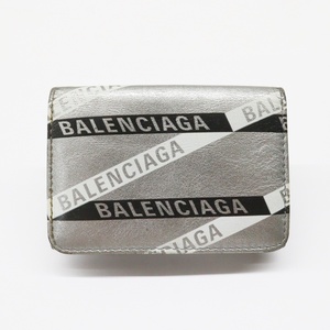  BALENCIAGA バレンシアガ エブリデイ ミニウォレット 551921 シルバー 黒 白 ロゴ 三つ折り コンパクト 財布 メタリック ギラギラ