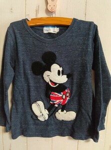 Disney、Tシャツ、ミッキー、100、男女共用、紺、美品