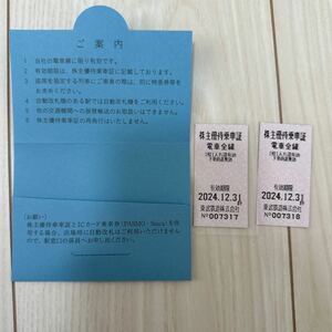 東武鉄道　株主優待乗車証 2枚 2024.12.31まで