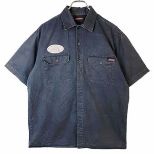 ディッキーズDickies半袖シャツコットンシャツワークシャツロゴワッペンバックプリント蛇剣アスクレピオスの杖ダークグレー灰色41213