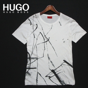 【ヒューゴ・ボス】 アートデザイン　半袖クルーネックカットソー （L） ホワイト　コットンTシャツ　HUGO HUGO BOSS