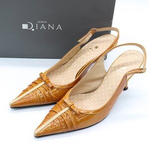 ダイアナ パンプス 日本製 ポインテッドトゥ リボン シューズ 靴 レディース 22.5サイズ キャメル DIANA