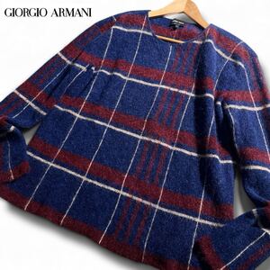 極美品/Lサイズ ●GIORGIO ARMANI ジョルジオアルマーニ メンズ ●高級 モヘア アルパカ 長袖 ニット セーター 黒タグ マルチカラー