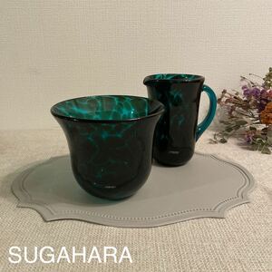 SUGAHARA 花瓶　フラワーベース　昭和レトロ　グリーン　ガラス　美品　スガハラ　レトロポップ　食器　タンブラー 花器　まとめ売り