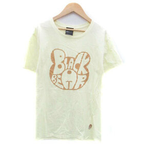 ビームスティ BEAMS T Tシャツ カットソー ラウンドネック 半袖 プリント 刺繍 L 黄色 イエロー 茶色 ブラウン /HO19 レディース