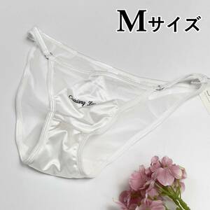 【新品 白M １枚】ローライズショーツ セクシー シースルー サテン 1707白M