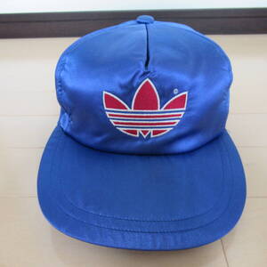 ★即決送込★一点物 90s vintage adidas cap 帽子 キャップ アディダス ビンテージ ヴィンテージ トレフォイル run dmc サテン 青