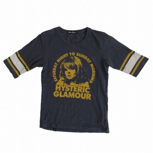 ヒステリックグラマー HYSTERIC GLAMOUR SATURDAY NIGHT Tシャツ 5分袖 ネイビー サイズFREE 0111CT11 レディース