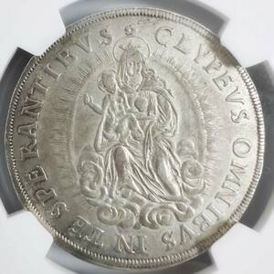 1627年 神聖ローマ帝国 ババリア マクシミリアン1世 1/2ターラー 銀貨 NGC AU50 雲上の聖母子座像 ドイツ バイエルン マドンナ キリスト