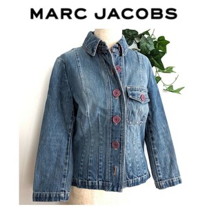 美品 マークジェイコブス MARC JACOBS 上質 デニムジャケット インディゴブルー 青 水色 ヴィンテージ 加工 ジーンズ vintage サイズ４