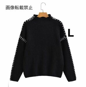 vintage ヴィンテージ レトロ ステッチ ニット セーター トップス Lサイズ レディース★ZARA 好きな方に★2024 A/W 秋新作 新品未使用★