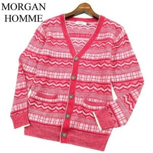 MORGAN HOMME モルガン オム 秋冬 ウール混★ ジャガード柄 ニット カーディガン Sz.L　メンズ　A2T00663_1#K