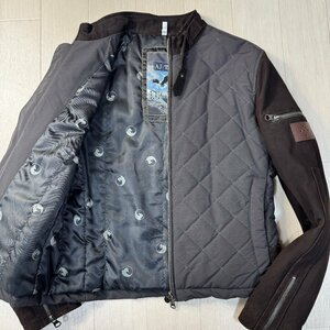 美品/46 M相当★アルマーニ/ARMANI JEANS 裏総柄 山羊革 スエードレザー コンビライダース ジャケット 中綿ブルゾン 袖ワッペン メンズ 茶