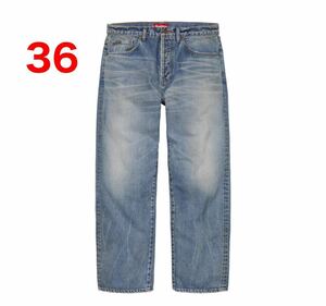 Supreme Distressed Loose Fit Selvedge Jean Washed Indigoシュプリーム ディストレスト ジーンズ 36 BOXLOGOステッカー ハンガー付き