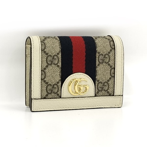 【中古】GUCCI オフィディア GG カードケース ウォレット 二つ折り コンパクト財布 GGスプリーム ホワイト レザー 523155