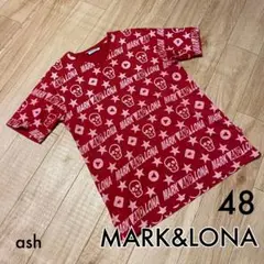 【MARK&LONA】マークアンドロナ　VネックTシャツ　レッド　ドクロ　ロゴ