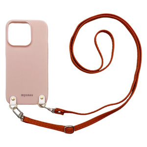 iPhone13 Pro Max（くすみピンク/オレンジ）PUレザー ソフトケース スマホショルダー 肩掛け 首かけ 斜めがけ かわいい 韓国