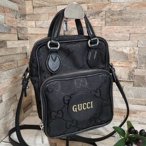 1円 【未使用級】GUCCI グッチ ショルダーバッグ 2way ハンドバッグ オフザグリッド レザー キャンバス GG柄 ブラック 黒 1スタ