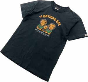 A BATHING APE ☆ BABY MILO キャラ プリント 半袖 Tシャツ フェード ブラック L 人気 ストリート ヒップホップ 古着 定番 エイプ■EB285