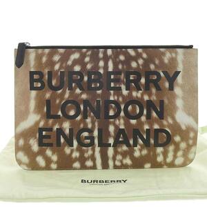 【本物保証】 布袋付 新品同様 バーバリー ロンドン BURBERRY LONDON レオパード クラッチバッグ ポーチ ブラウン 豹 ヒョウ 希少 レア